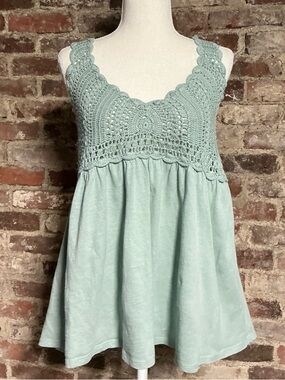 Lucky Brand Sage Green Crochet Lace Bodice Babydoll Tank Top-Size S